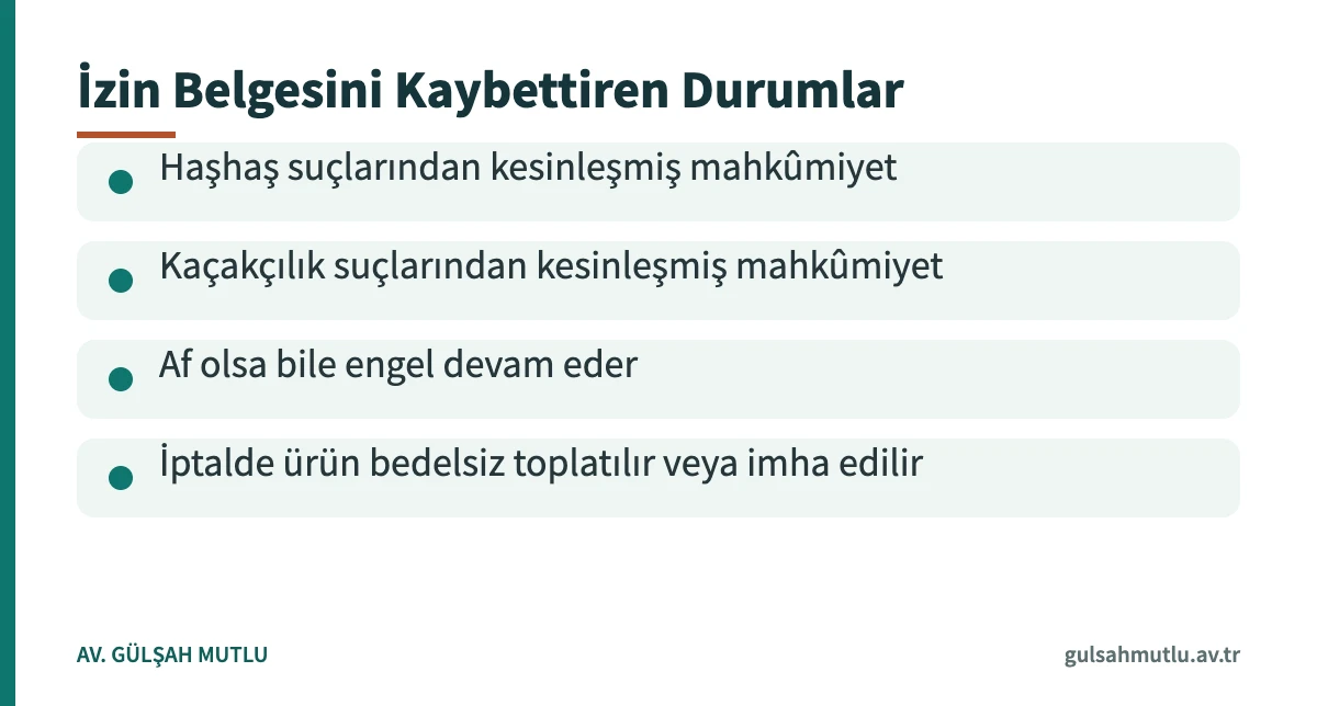 Haşhaş ekim izin belgesinin verilmediği ve iptal edildiği durumları gösteren kart