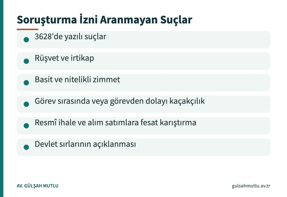 4483 sayılı Kanunun uygulanmadığı yolsuzluk suçlarını listeleyen kart
