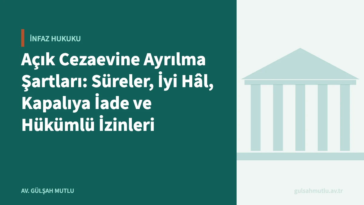 Açık Cezaevine Ayrılma Şartları: Süreler, İyi Hâl, Kapalıya İade ve Hükümlü İzinleri