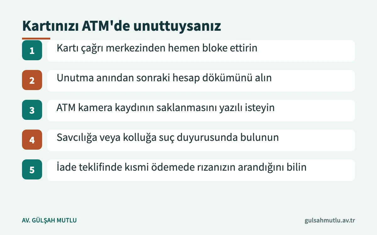 ATM'de kartını unutan kişinin izleyebileceği beş adım