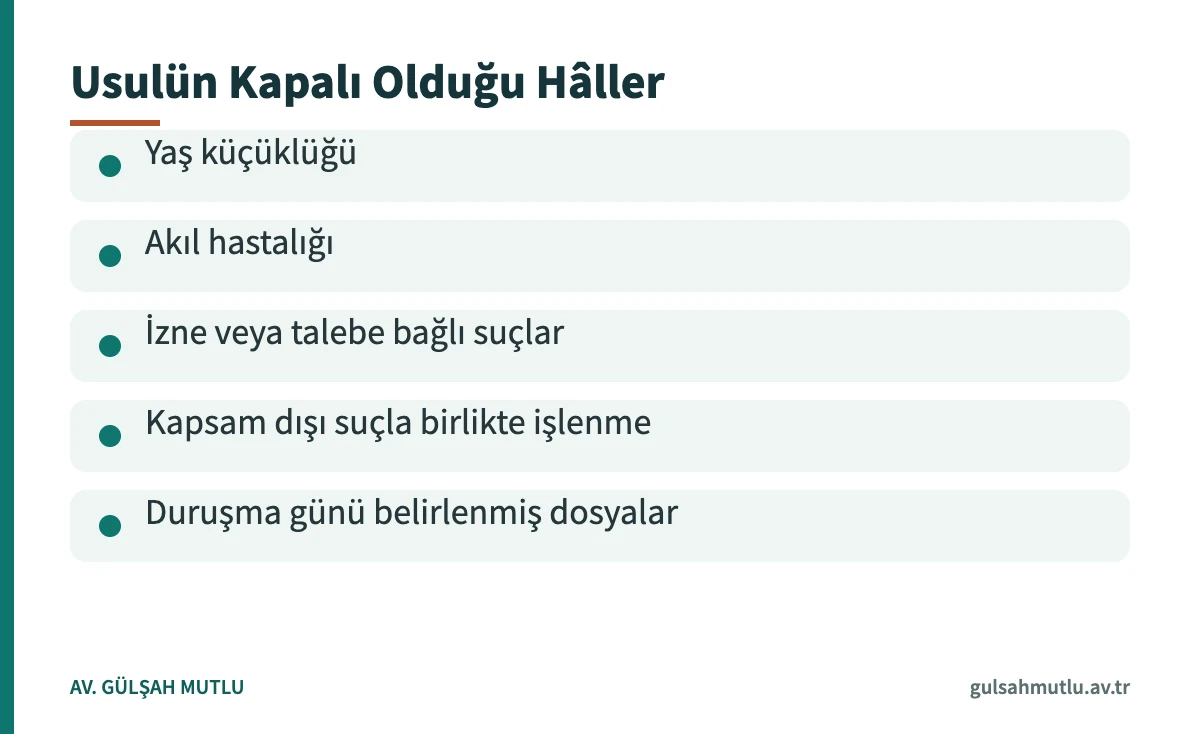 CMK 251'e göre basit yargılamanın uygulanamadığı durumları gösteren kart