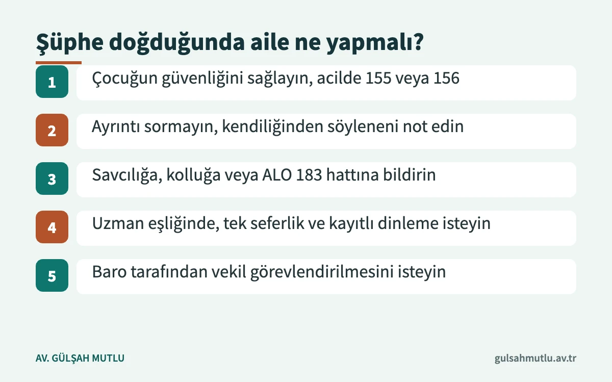 Çocuğun istismara uğradığından şüphelenen aile için beş adımlık başvuru sırası