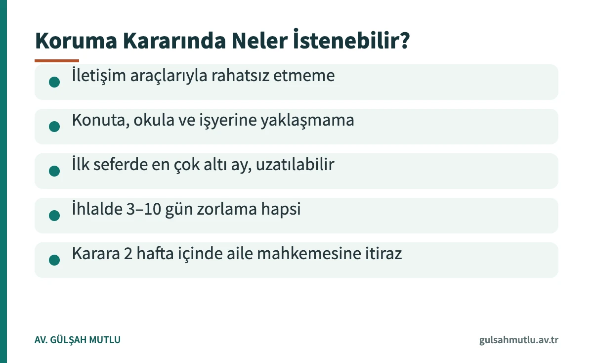 6284 sayılı Kanun kapsamında koruma kararıyla istenebilecek önleyici tedbirler
