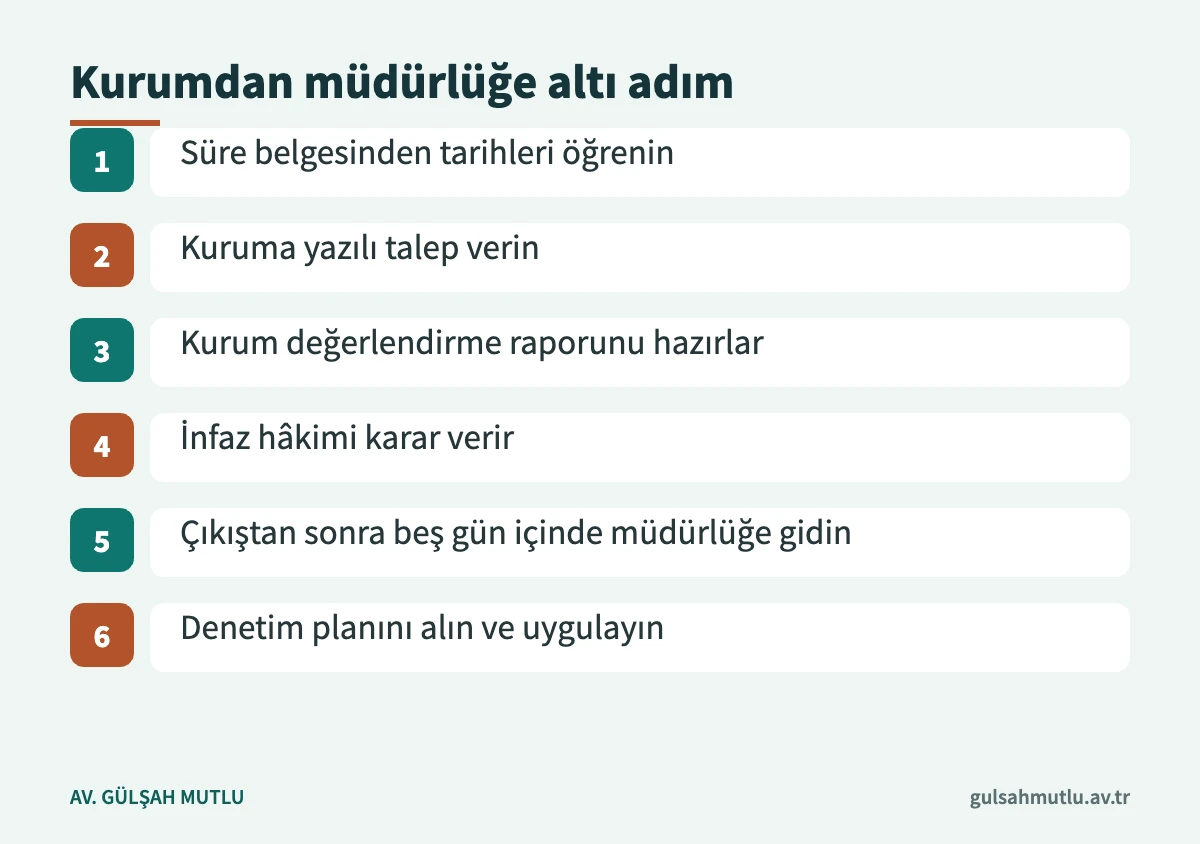 Cezaevinden çıkıştan denetim planına kadar başvuru sürecinin adımları