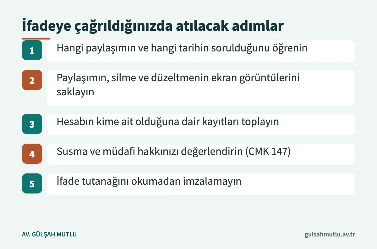 Halkı yanıltıcı bilgiyi yayma soruşturmasında ifadeye çağrılan kişinin izleyebileceği beş adım