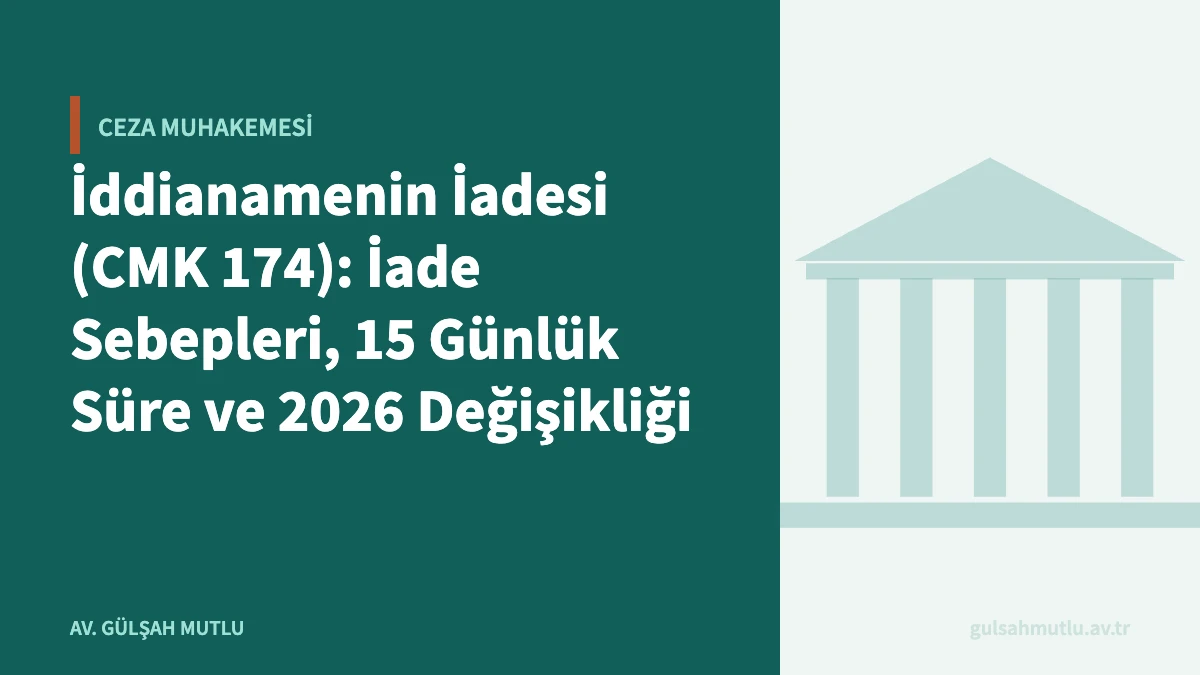İddianamenin İadesi (CMK 174): İade Sebepleri, 15 Günlük Süre ve 2026 Değişikliği
