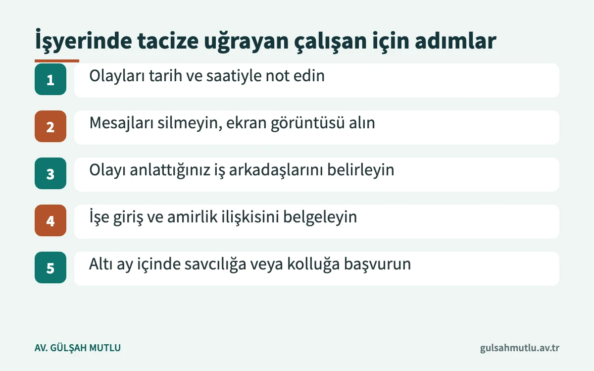 İşyerinde cinsel tacize uğrayan çalışanın delil toplama ve şikâyet adımları