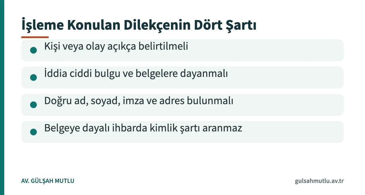Kamu görevlisi hakkında şikâyet dilekçesinin işleme konulması için gereken şartlar