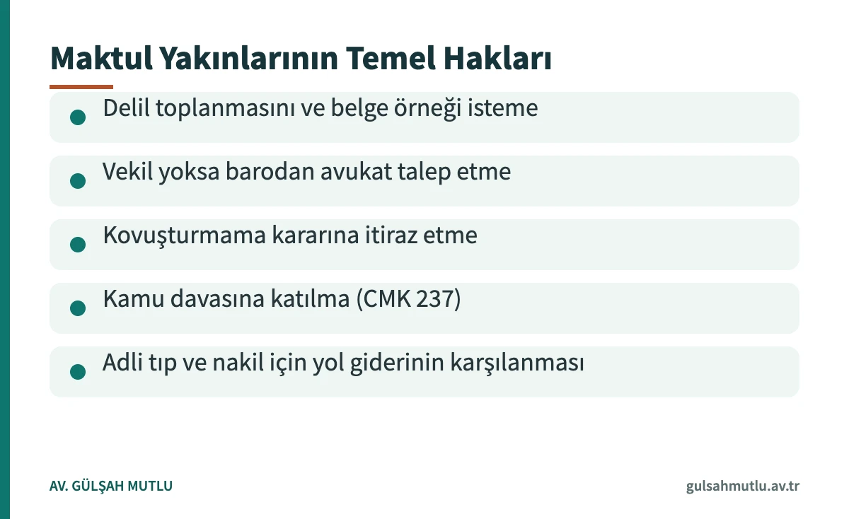 Kasten öldürme dosyasında hayatını kaybeden kişinin yakınlarının kullanabileceği haklar