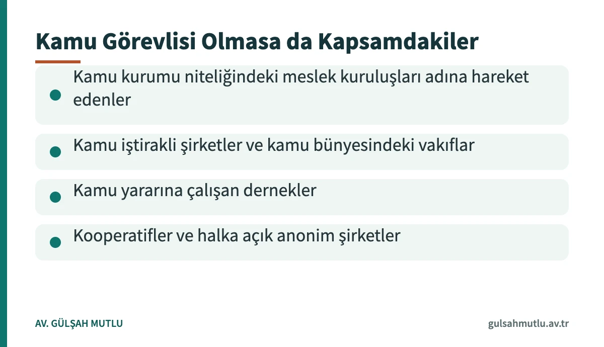TCK 252/8 kapsamında kamu görevlisi olmadığı hâlde rüşvet hükümlerine tabi kişileri gösteren kart