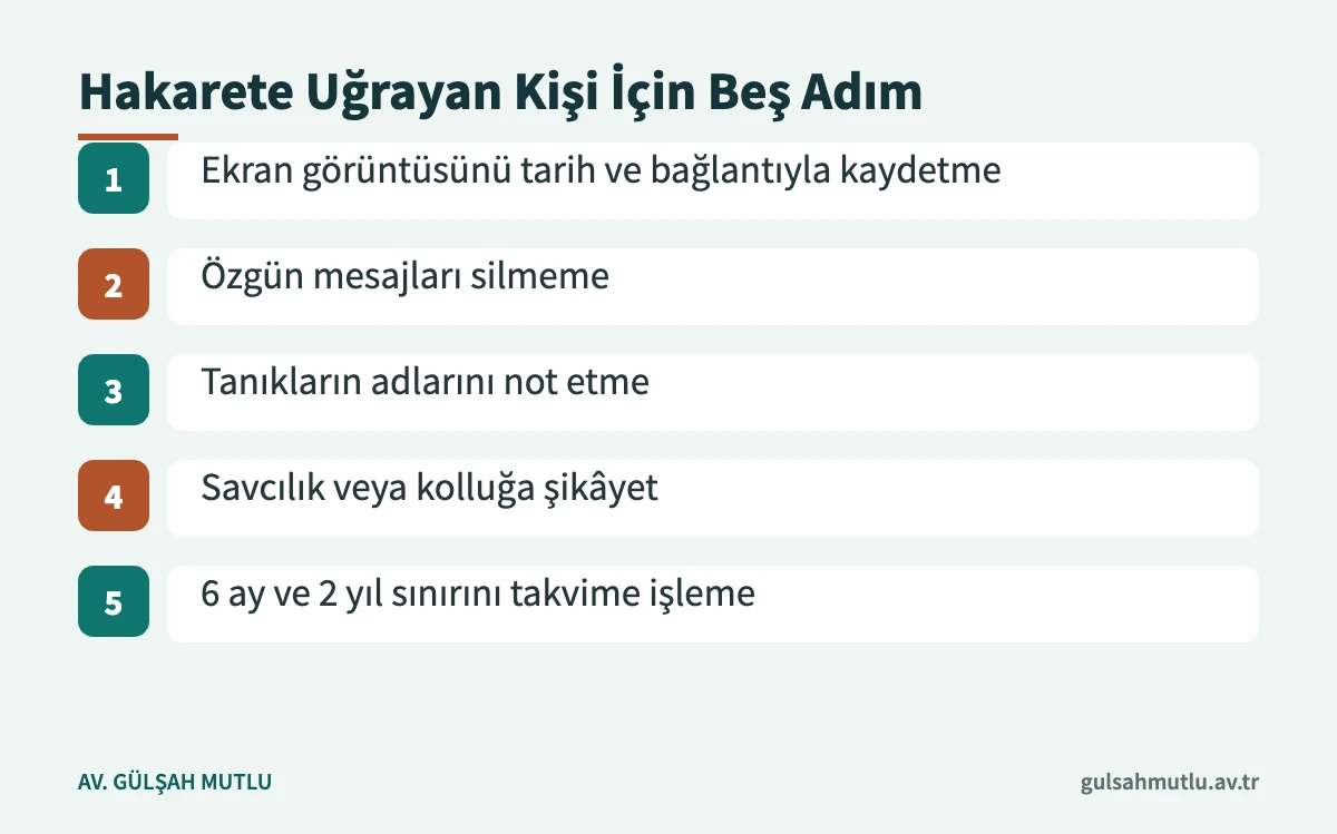 Hakarete uğrayan kişinin delil koruma ve şikâyet için izleyebileceği beş adım
