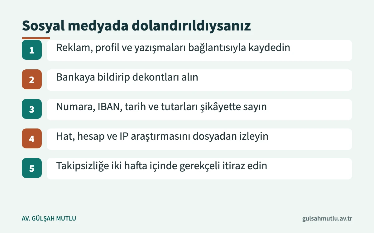 Sosyal medya üzerinden dolandırılan kişinin izleyebileceği beş adım