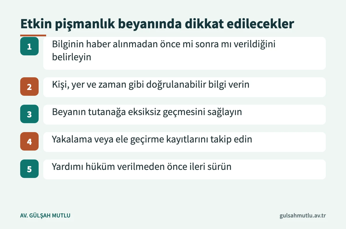 TCK 192 kapsamında etkin pişmanlık beyanında izlenecek beş adım