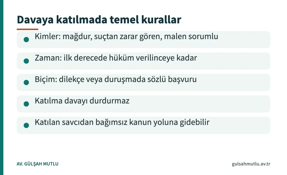 Davaya katılma şartlarını, süresini ve sonuçlarını özetleyen bilgi kartı
