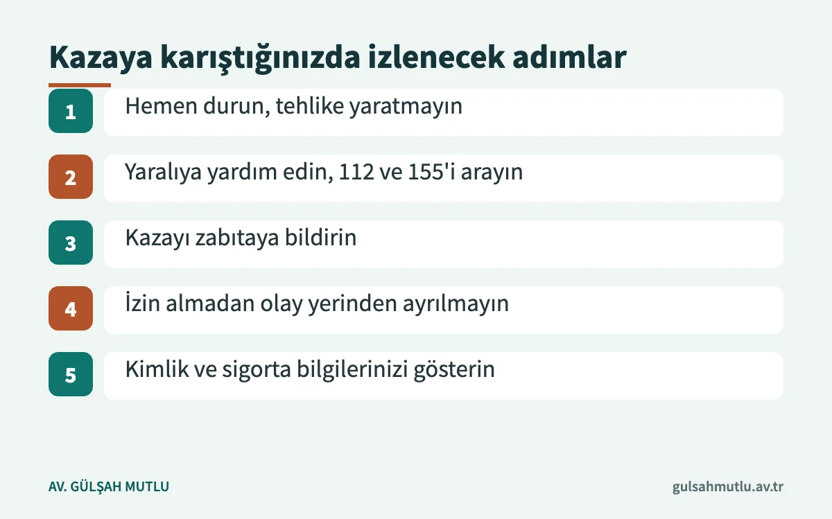 Trafik kazasına karışan sürücünün olay yerinden kaçma suçuna düşmemek için izleyeceği adımlar
