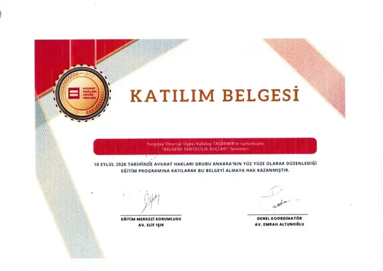 Av. Gülşah Mutlu · Av. Ahmet Gökhan Mutlu – Belgede Sahtecilik Suçları katılım belgesi (Avukat Hakları Grubu Ankara, 10 Eylül 2026)